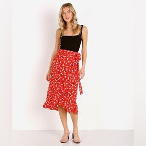 Faithful the Brand Celeste Wrap Midi Skirt in Red Jasmine Floral size 4